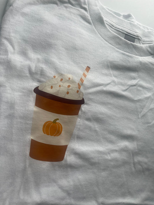 Pocket size pumpkin coffee white T-shirt